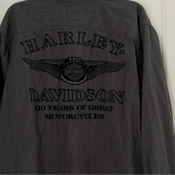 Harley-Davidson Charcoal Gray 110 Anniversary Embroidered Button-Up Shirt - Picture 4 of 11